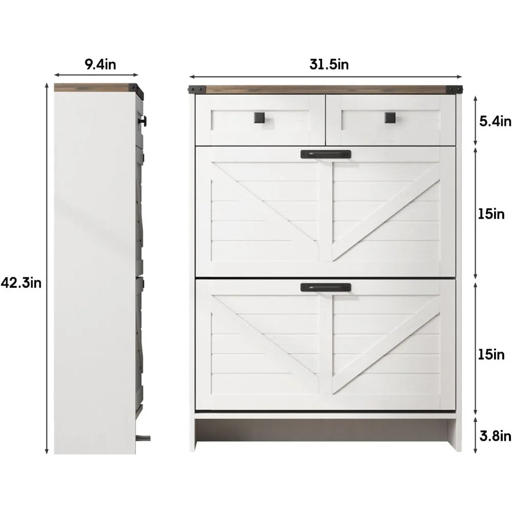 Shoe Storage Cabinet with 2 Flip Drawers & 2 Drawers,Shoe Cabinet Storage with Legs for Entryway,Freestanding Shoes Organizer