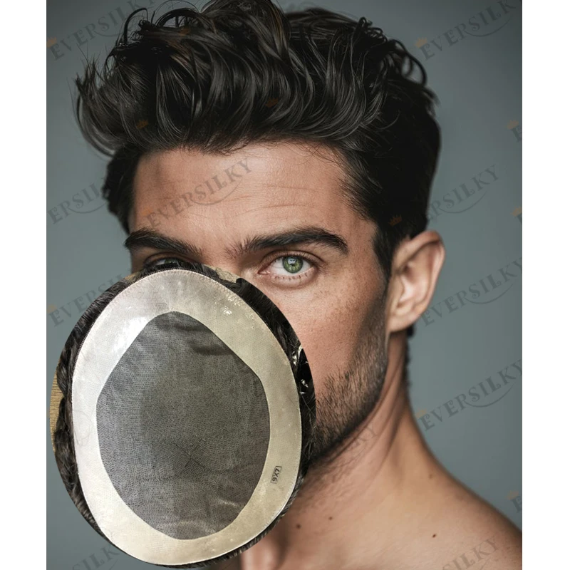 غير قابل للاكتشاف رجل أسود طبيعي خصلات الشعر المستعار الإنسان سوبر دائم NPU أحادية قاعدة الرجال الشعر المستعار الطبيعي فرونت لاين رجل نظام قطع الشعر #1