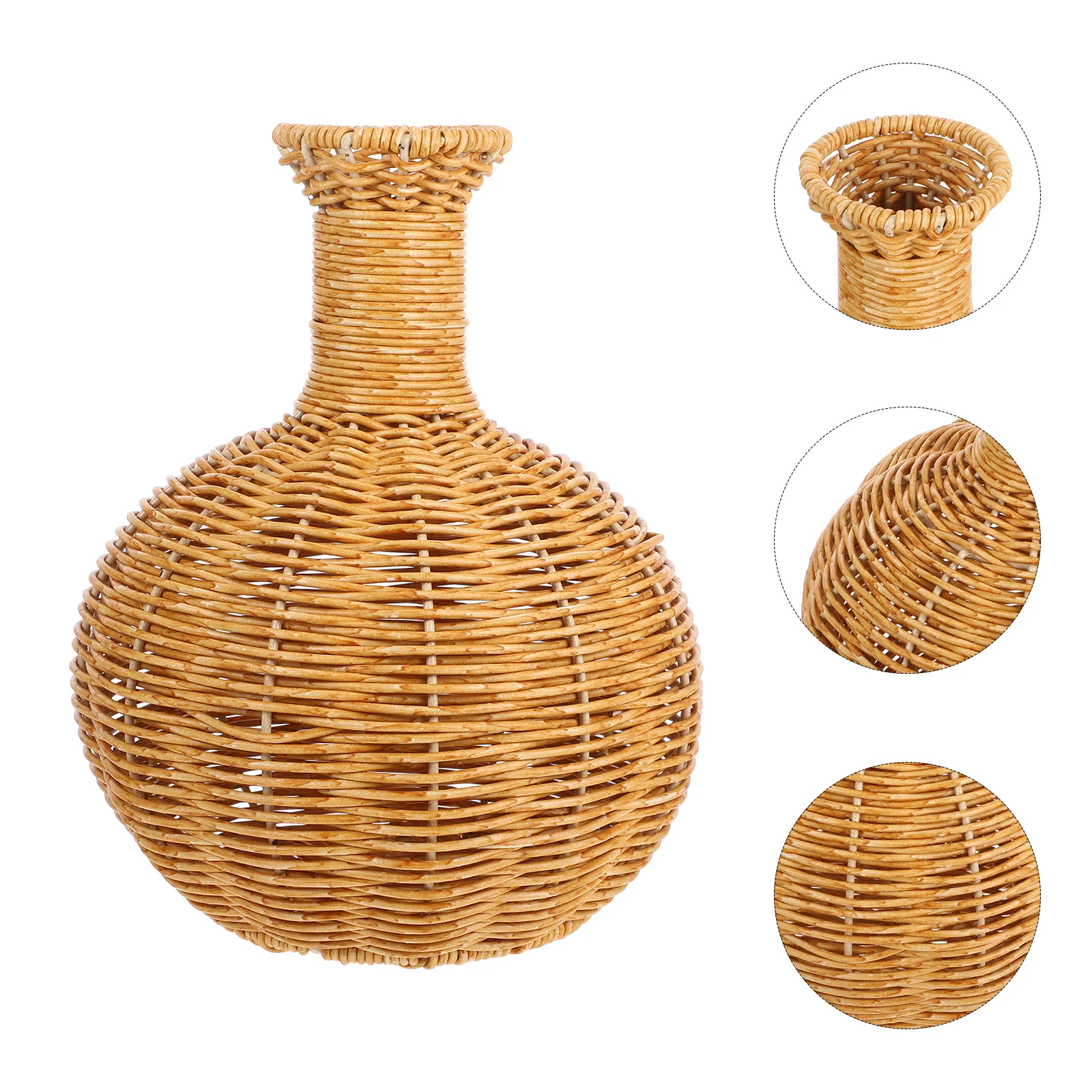 

Plastic Rattan Woven Vase Rustic Flower Basket Decorative Flower Container for Artificial Natural Style Desktop Office Decor