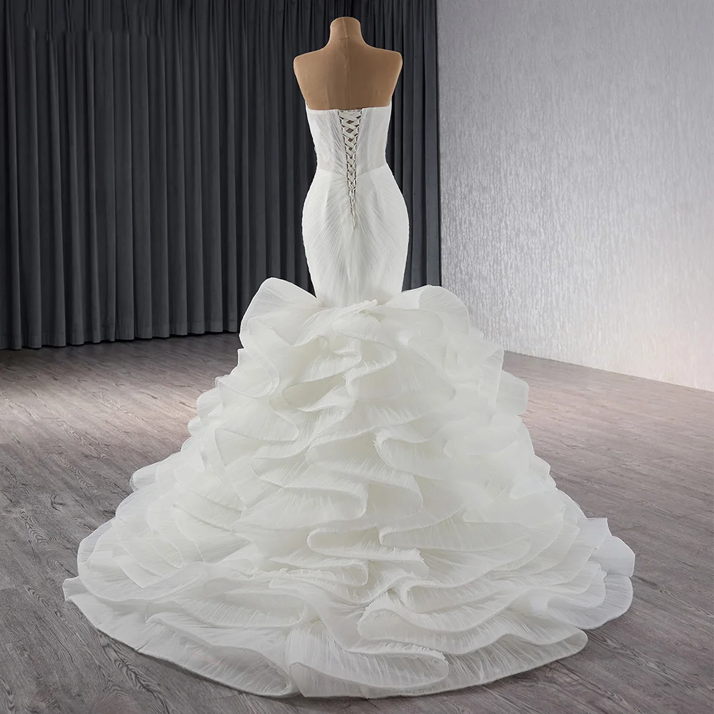 Vestido de Noiva Sereia Organza com lantejoulas Beading e Lace, vestido de noiva gracioso, vestido sem alças, RSM241065