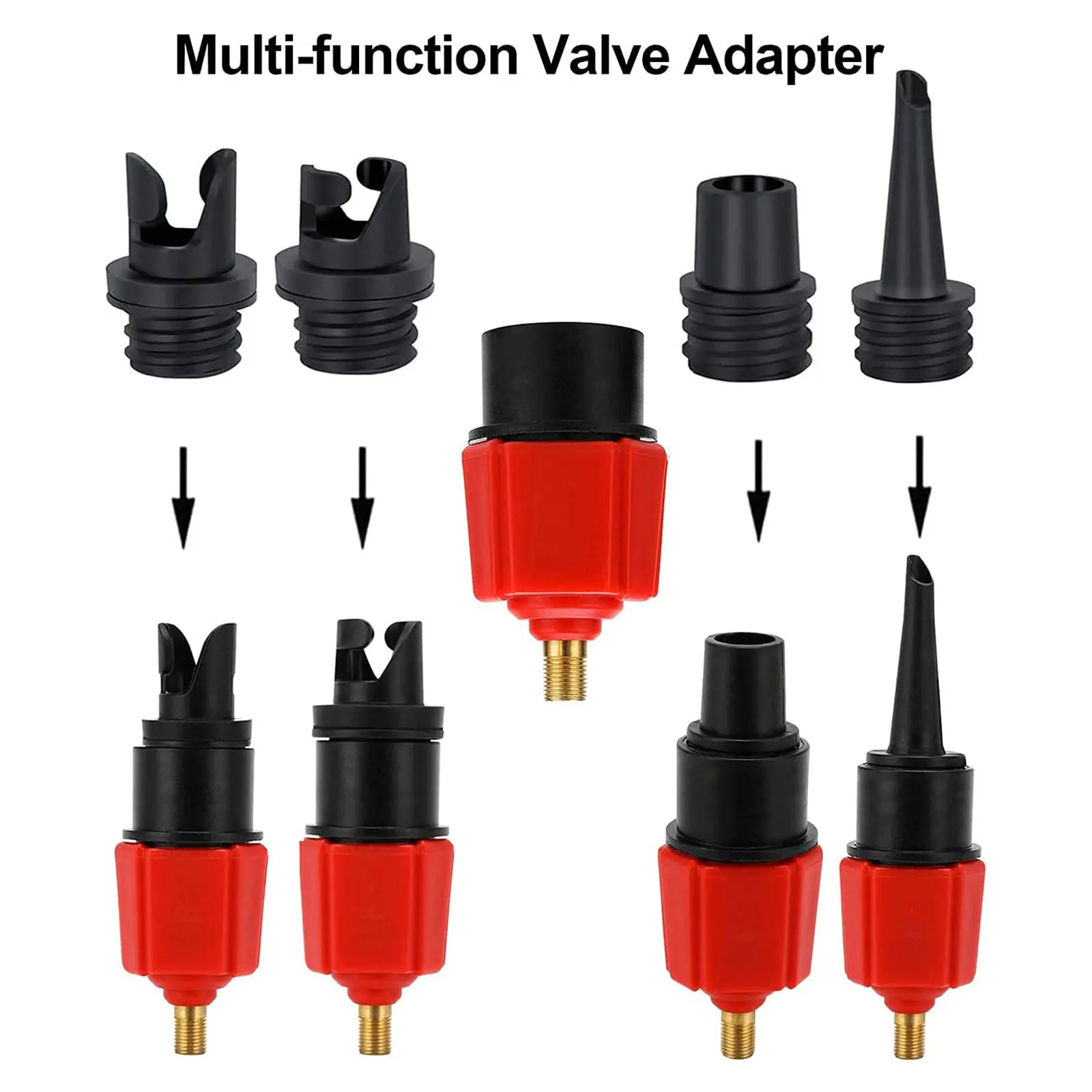 Sup Air Pump Adapter Inflatable Paddle Rubber Boat Kayak Air Valve Adaptor Tire Compressor Converter with 4 Nozzle for SUP Board