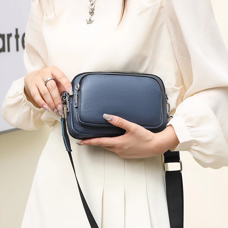 New Ladies Genuine Leather Bag Solid Multi-layered Female Shoulder Bags Fashion High Quality Women Crossbody Small Square Bag