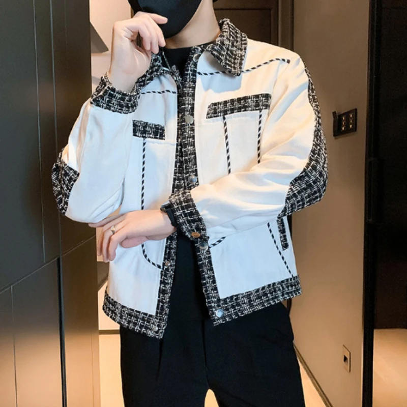 

2025 Men's Streetwear Jacket Slim Fit Colorblock Design Edgy Look for Teens Young Adults Spring Autumn Winter Wear