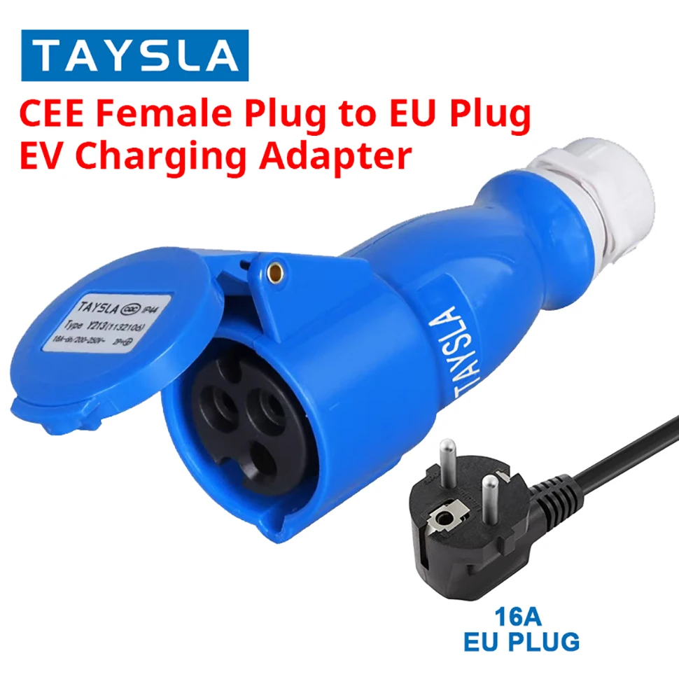 TAYSLA EV Portable Charger EU Plug To CEE Blue Power Female Plug Socket Adapter Blue CEE Connector 7KW 32A to 3.5KW 16A