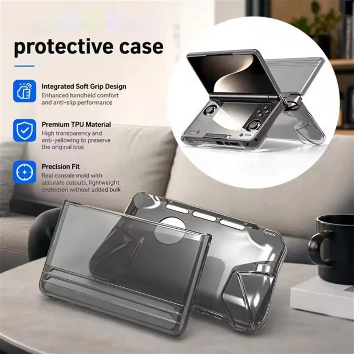 For Protective Case Dual Screen Handheld Protective Cover with Transparent TPU Integrated Soft Handle