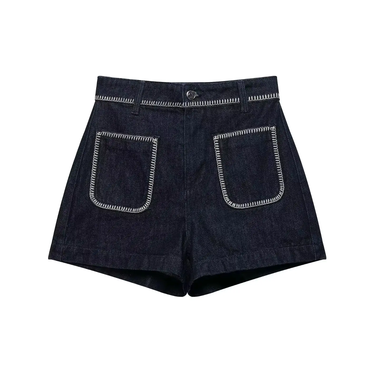 KONDALA Chic Summer Pockets Denim Streetwear Woman Shorts Fashion 2025 Summer High Waist Female Basics Mujer Embroidery Shorts