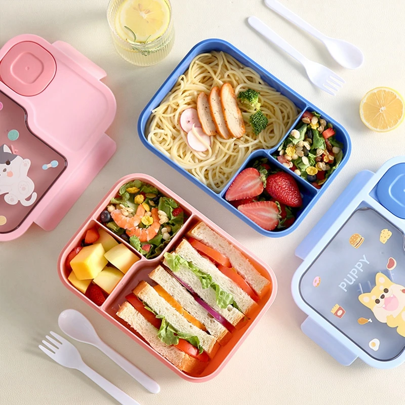 Bento Lunch Box For Kids Girls Cartoon Students Kawaii Cute Pony Heated 3 Grid Sandwich Snack Food Box Special Canteen Rabbit