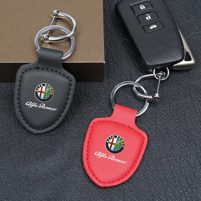 Leather Car Keychain Logo Styling Key Chain Rings Auto Accessorie For Alfa Romeo 4C 159 166 Spider Giulia 156 Mito 147 8C GT