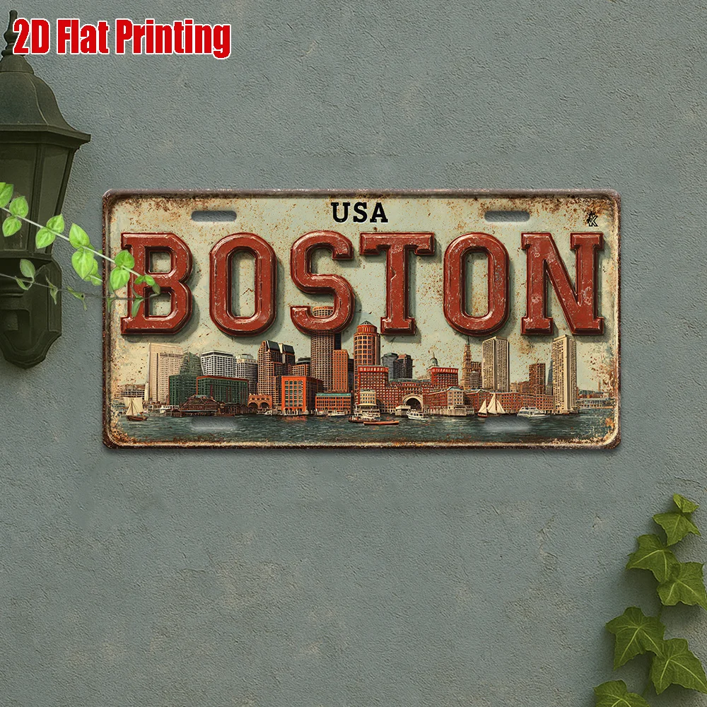 2D Flat - 2D Printed Sign, 1pc, Vintage Metal Plaque for Decorative Use Only, Outdoor Sign & Wall Decor, Boston City-Themed Alum