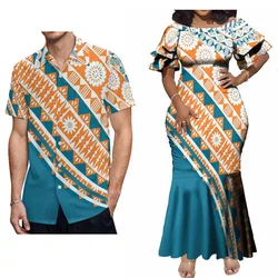 Hot Couple Set Woman Dress Elegant Maxi Dress Women'S Dinner Evening Dress Polynesian Tribe With Men'S Casual Shirt