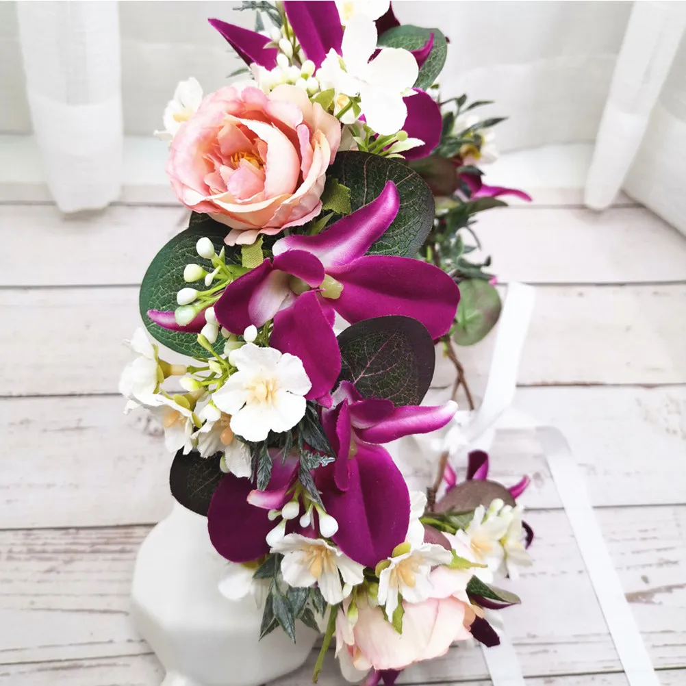 

Цветочный венок для волос для невесты на свадьбу, свадебный аксессуар для волос, цветочная гирлянда, повязка для волос с искусственными цветами