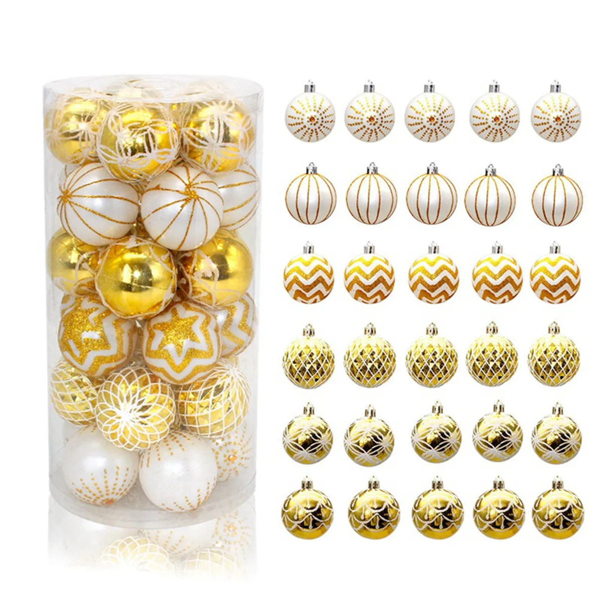 30-Pack Christmas Balls, 60mm Gold and White Painted Shatterproof Holiday Hanging Ornaments Christmas Tree Decoration