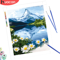HUACAN Paint By Number Canvas Mountain Landscape Painting Kits Daisy Flower Drawing On Canvas Lake Wall Set
