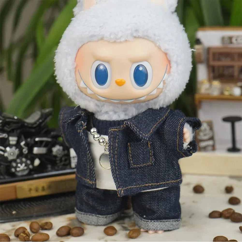 Trendy Fashion Denim Suit Mini Plush Doll'S Clothes Outfit Accessories For Korea Kpop Exo Labubu V1 V2 Idol Dolls Clothing Gift