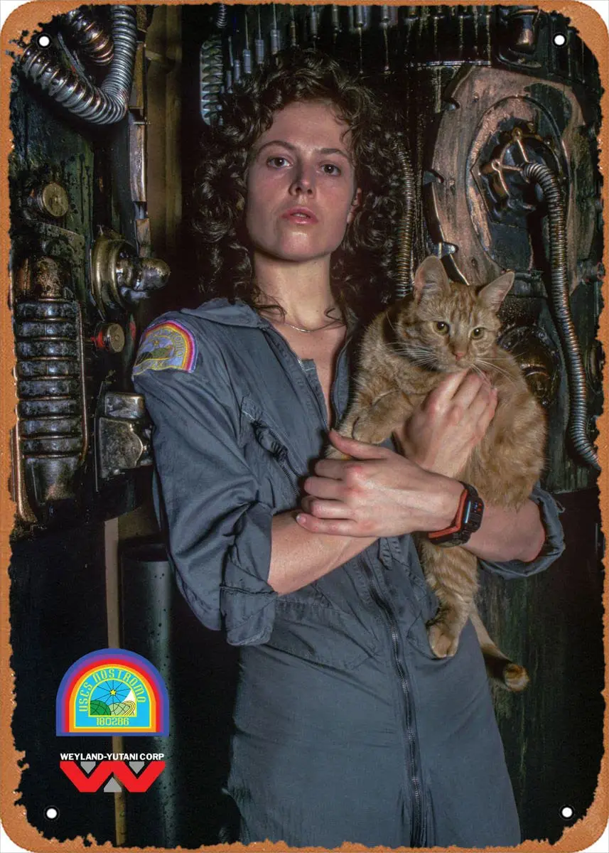 Muecddoa Movie Poster Retro Metal Sign Ellen Ripley With A Cat Alien Alien Posters Wall Art Decor Tin Sign-8x12inch