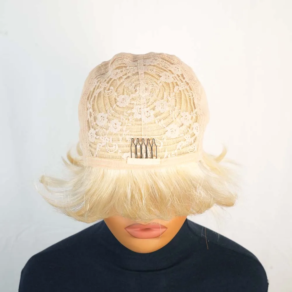 Straight blonde Short Pixie Cut Wig for Black Women with Bangs Short Bob Machine Made Human Hair Wig