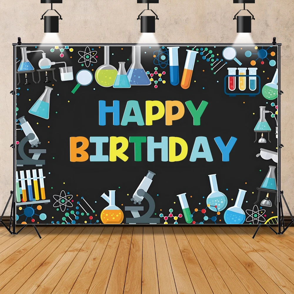 Fondo de fotografía de laboratorio de química, elementos científicos divertidos, fórmulas, símbolos de matemáticas, microscopio, fondo escolar, accesorios de estudio fotográfico