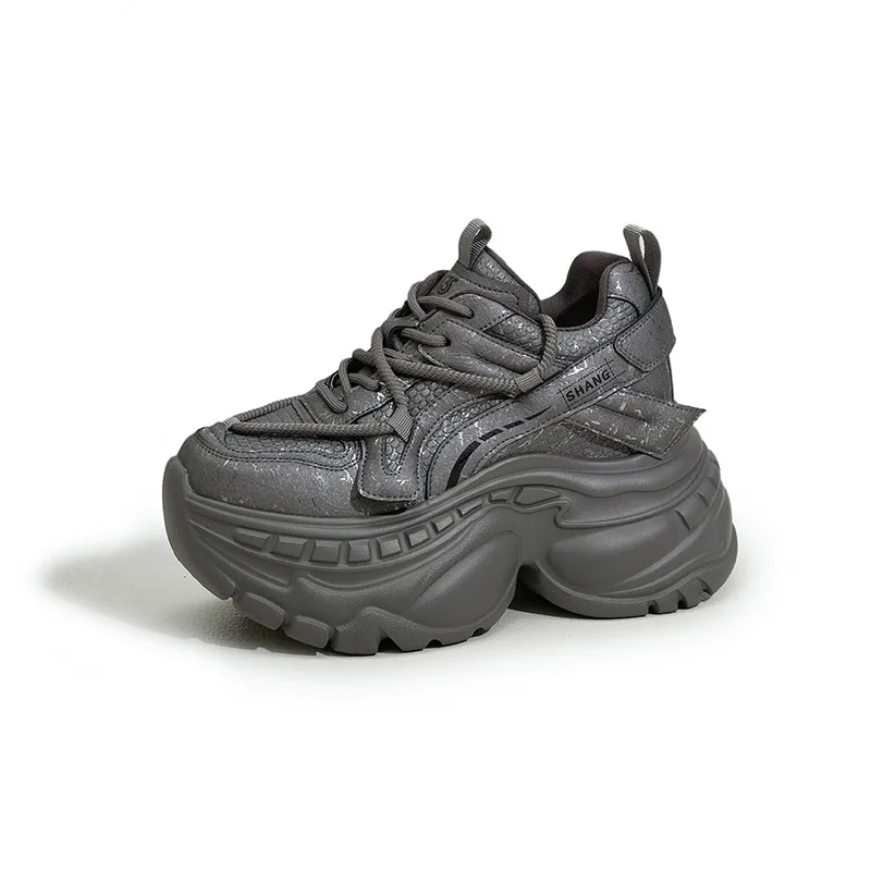 

Женские массивные кроссовки из натуральной кожи 9 см, модные кроссовки, прогулочная обувь, кроссовки на платформе, женская повседневная обувь