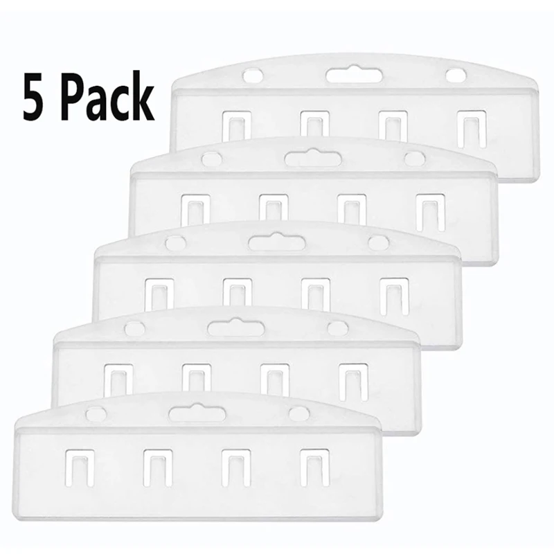 Pack Of 5 Horizontal Half Card Badge Holder For Swipe ID Cards Frosted Rigid Plastic-Transparent