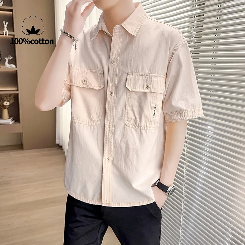 

Мужская летняя стираная рубашка с короткими рукавами: 100% хлопок и дышащая рубашка для активного отдыха, кемпинга, повседневного использования