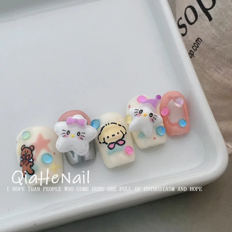 20pcs star bow hello Kitty cat lucky star Mini cute cartoon nail charms resin DIY nail decoration nail art jewelry