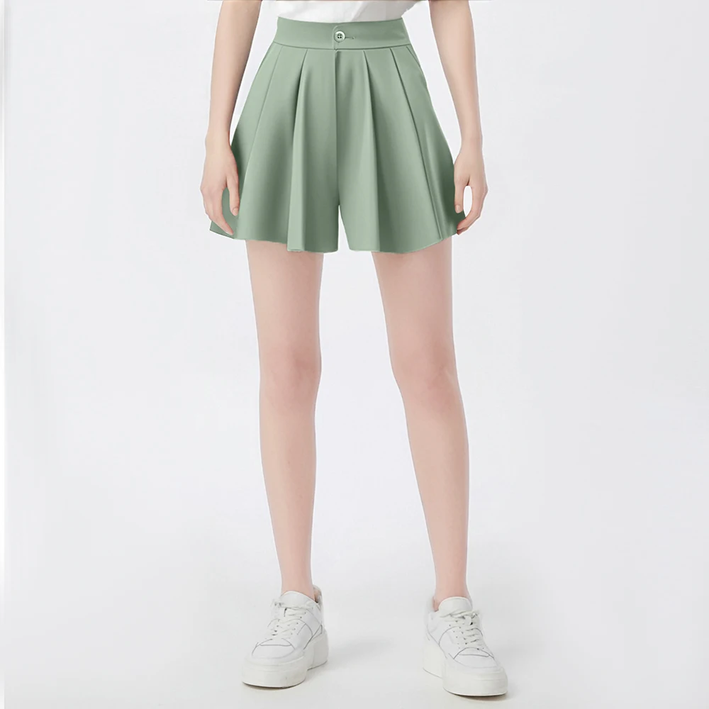 Unique Chic Women's Shorts High Waist Pleated A-Line Button Fly Shorts