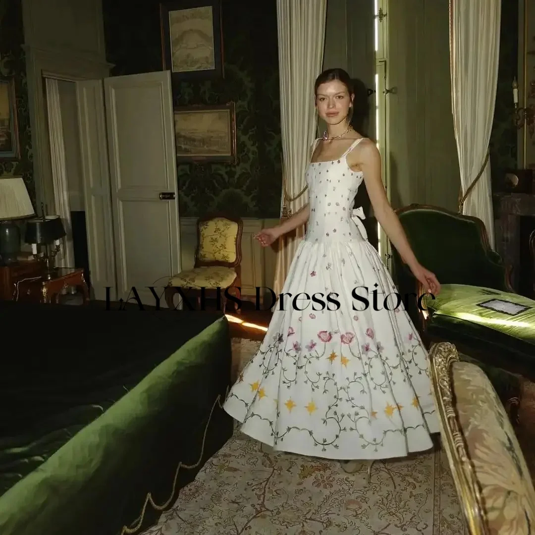 LAYXHS Fashion Square Neck Evening Dresses A-Line Applique Pleat Prom Dresses Customized فساتين سهرة