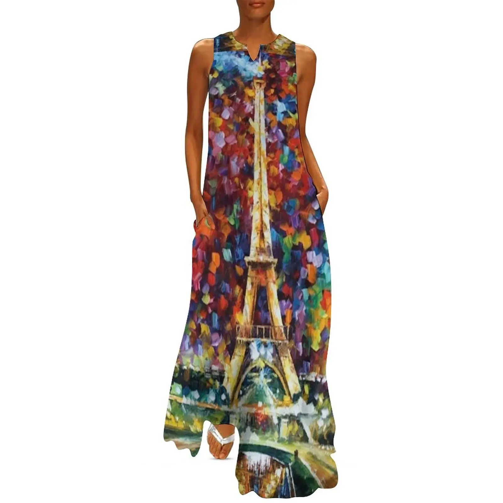 

Paris Eiffel Tower at night - oil painting on canvas Long Dress Party dresses women evening dress Womens dresses