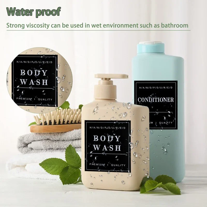 Waterproof Sticker Soap Dispenser White Black Bathroom Jar Storage Label Shower Shampoo Lotion Conditioner Bottle Stickers