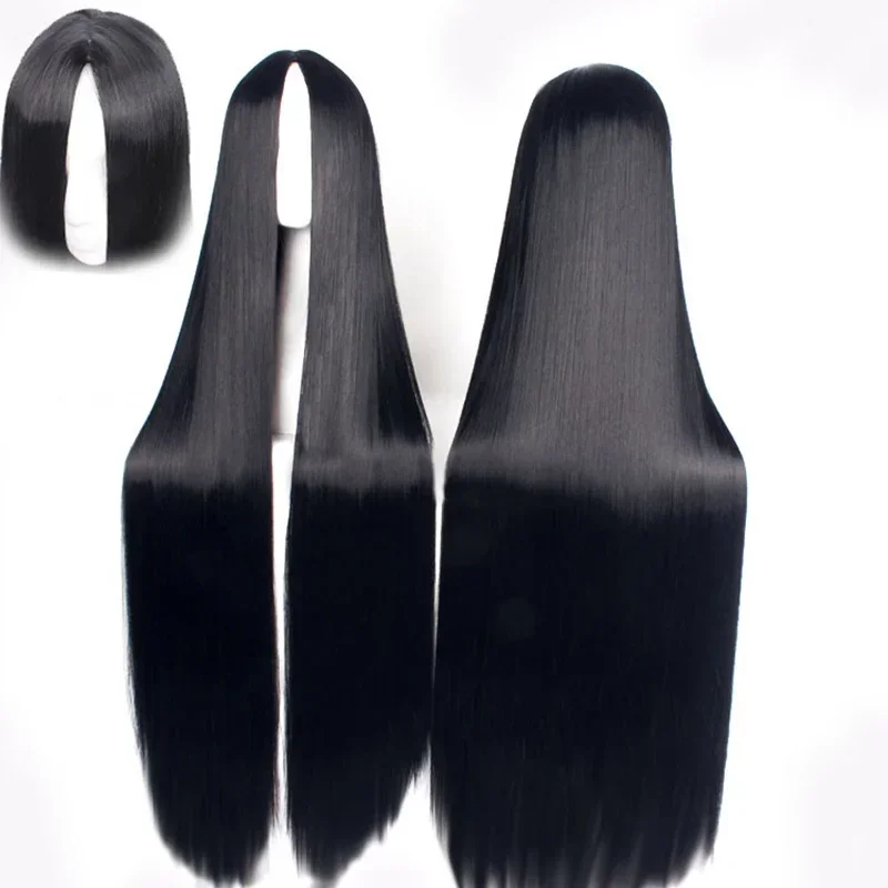 Anime Basic 100 CM Long Straight black wigs for Women Universal Cartoon Cosplay Wig white Central Parting 100cm G1895