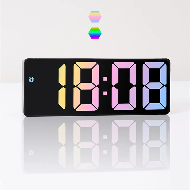 Sprachsteuerung Farbiger digitaler Wecker TEMP Datumsanzeige Nachtmodus Snooze Tischuhr Anti-Stab-Funktion 12/24H LED-Uhr – Detail 8