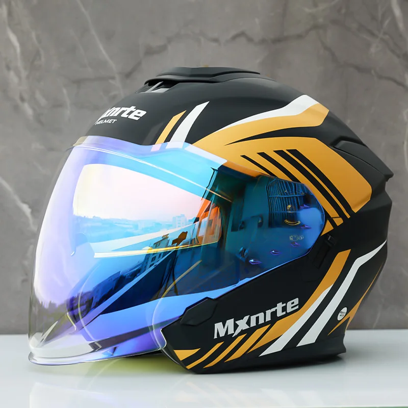 ECE Approved Mxnrte Gatling Dual Color Helmet Men and Women Double Lens Half Helmet Motorcycle Off-Road Safety Helmet Casque