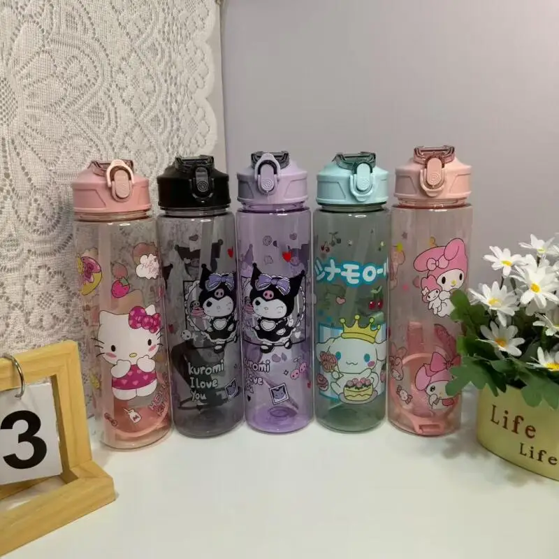 

Kawaiikuromi Cartoon Transparent Pop Up Straw Cup Portable Anti-Drop Space Water Bottle with Hand Strap for Outdoor Daily Use