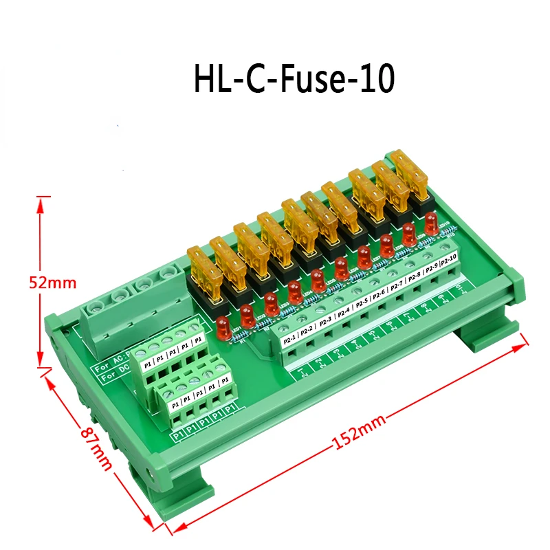 

DIN Rail Mount 10 Position Power Distribution Fuse Module Board, For AC/DC 5~32V.