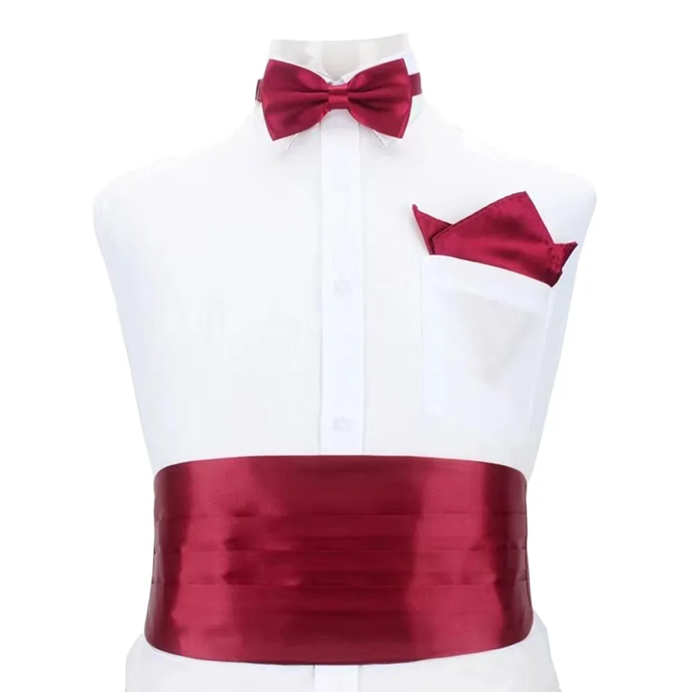 Fashion Wide Silk Satin Tuxedo Cummerbund Gentleman Elastic Neck Tie Set Adjustable Business Men's Suit Lapel Flowers Compere