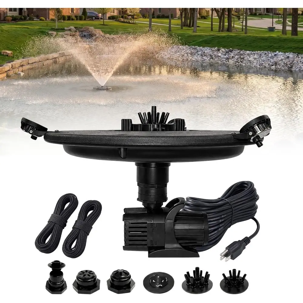 1/3 HP loating ountain and Aerator | 5,200 GPH output, 9 spray s, White LED lights, 100 t power cord, Energy-eicient