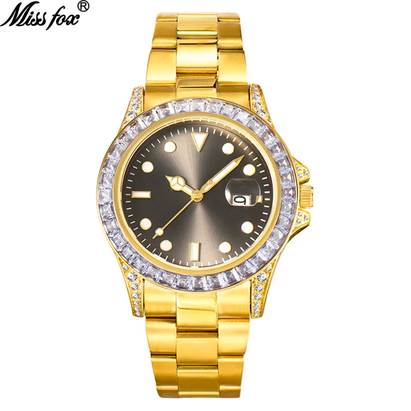 Official brand free shippingFashion High-End Rhinestone-Encrusted Colorful Crystals Stainless Steel LuminousMen's Watch