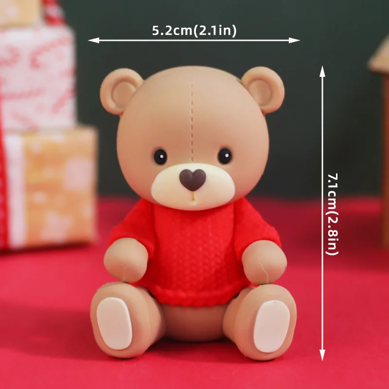 Weihnachtsbär-Kuchenaufsatz, roter Pullover, grünes Hemd mit Regenbogenbogen, Geschenkbox für Urlaub, Party, Kuchendekorationen, Puppenornament – Detail 5