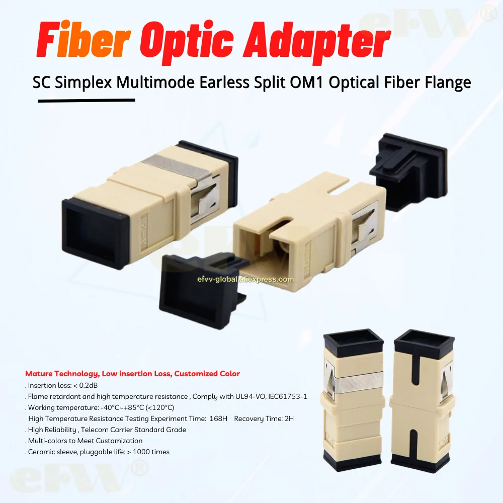 

10pcs Sc Simplex Multimode Earless Split Om1 Beige Gray Optical Fiber Flange Coupler Adapter Electrical Grade