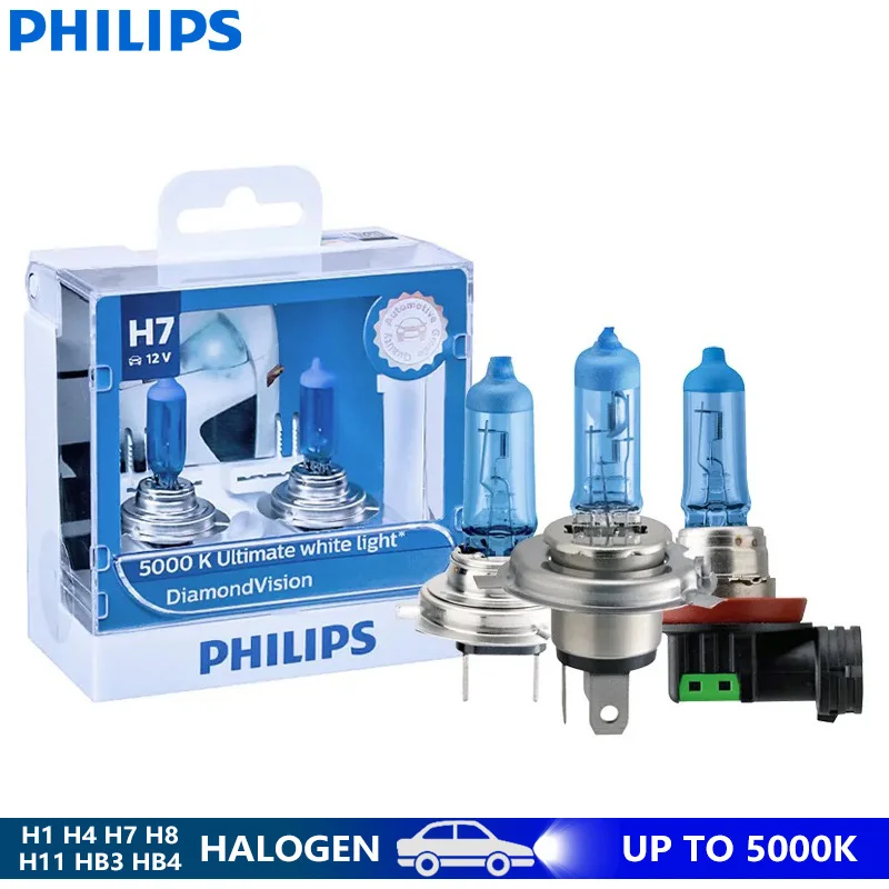 

Philips H1 H4 H7 H8 H11 DiamondVision Автомобильная галогенная фара HB3 HB4 9005 9006 12 В Лампа 5000 Ксеноновая белая дальняя ближняя противотуманная фара