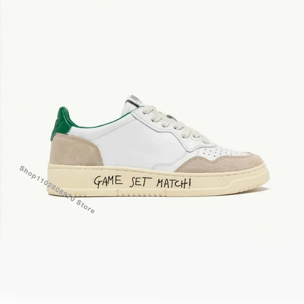 Zapatillas de deporte estampadas a la moda para mujer y hombre, zapatos de moda informales con plataforma vintage de cuero con parches en el talón verde, talla 35-45