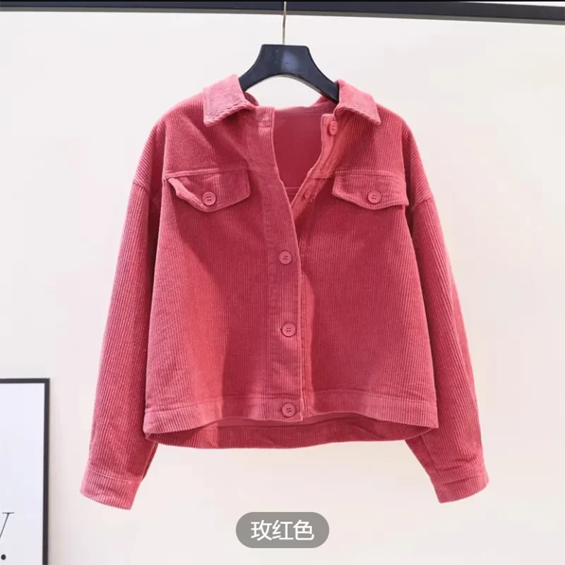 

Fashionable Pink Corduroy Short Shirt Jacket 2026 Spring Autumn Single Button Coat for Women Stylish Compact Design