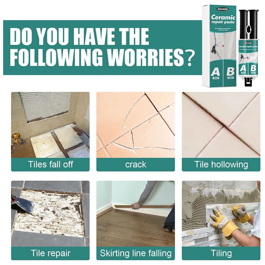 Ceramic Tile Repair Paste Waterproof Bathroom Tub Floor Ceramic Crack Adhesive AB Glue Kit Accessories For Crack Ceramic Bath