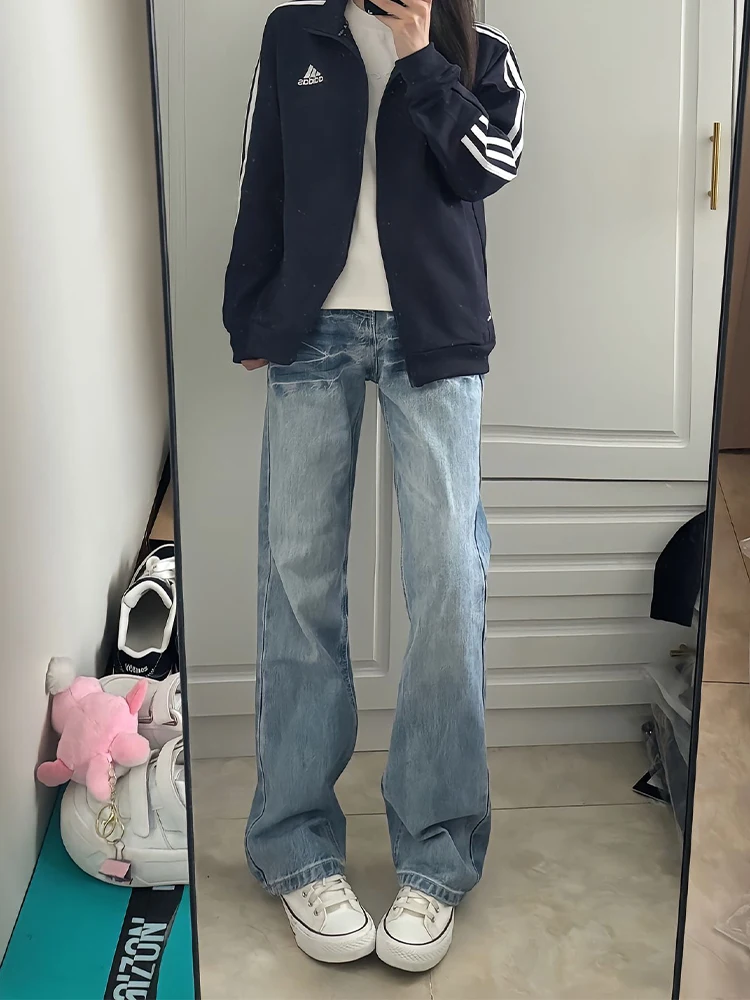 

Мужские джинсы Blue Cleanfit с узором в виде молнии, прямые, зауженные, со средней посадкой, в стиле High Street, повседневные, осенние, модные