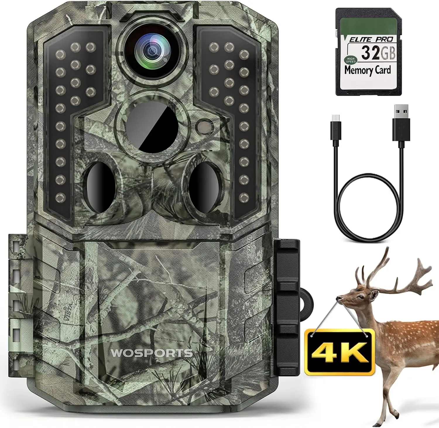 

56MP 4K Trail Camera 0.2s Trigger Motion Activated Night Vision IP66 Waterproof 120° Wide Angle for Outdoor Wildlife Monitoring