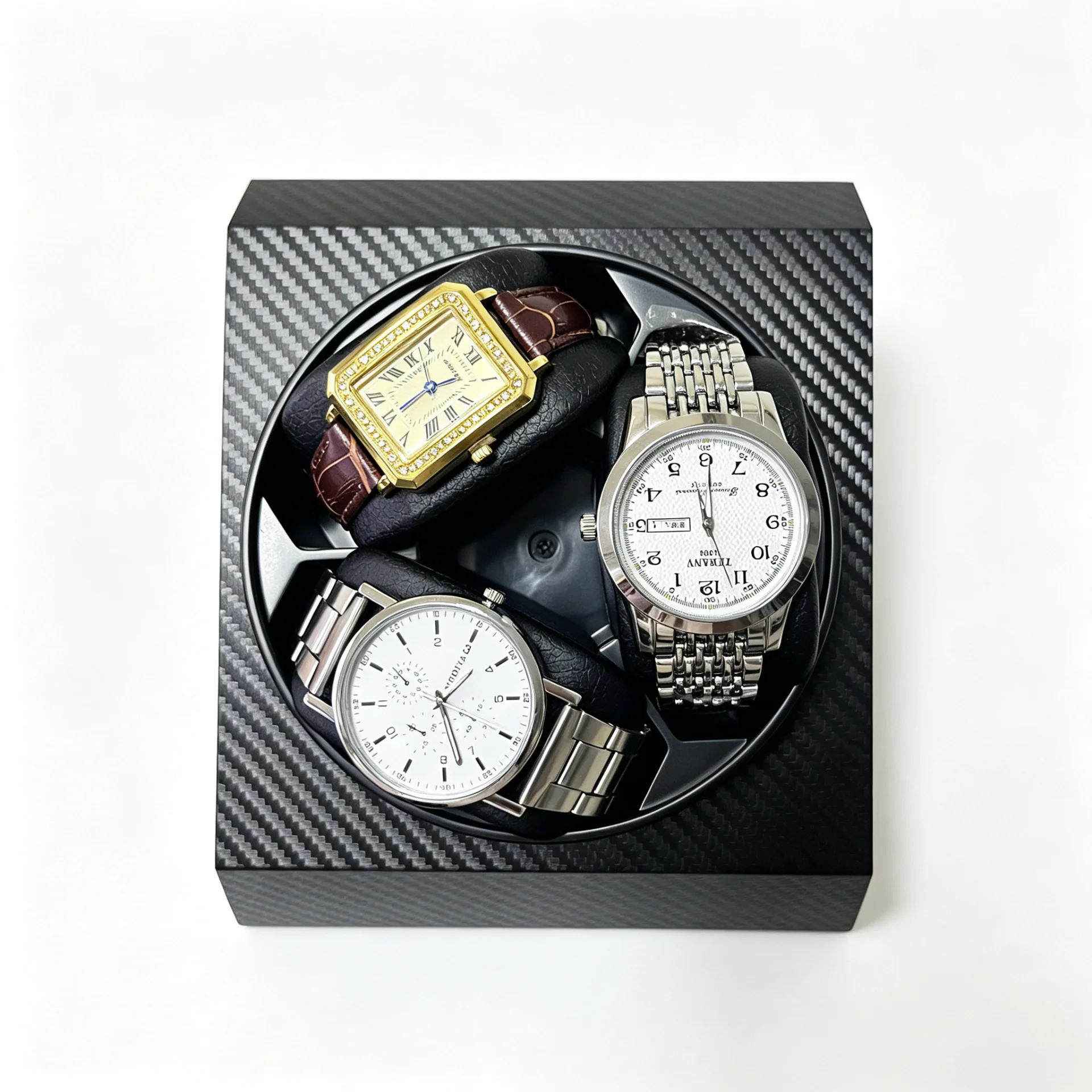 Carbon Fiber Pattern PU Leather Watch Winder Box for Home Decor and Bedroom Display