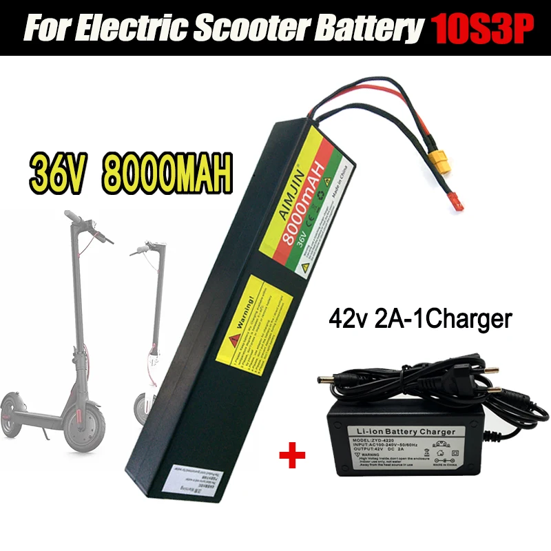 36V 8000mAh Rechargeable Lithium Battery pack 10S3P Li-ion XT60+JST Plug with 42V 2A Charger Suitable For Electric Scooter