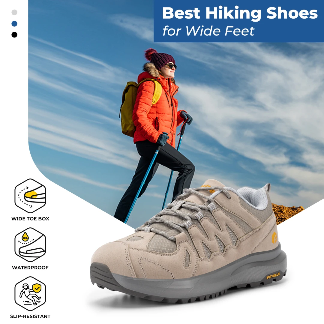 FitVille Women's Sneakers Wide Hiking and Outdoor Athletic and Trekking Trails Shoes with Arch Support and Wide Toe Box