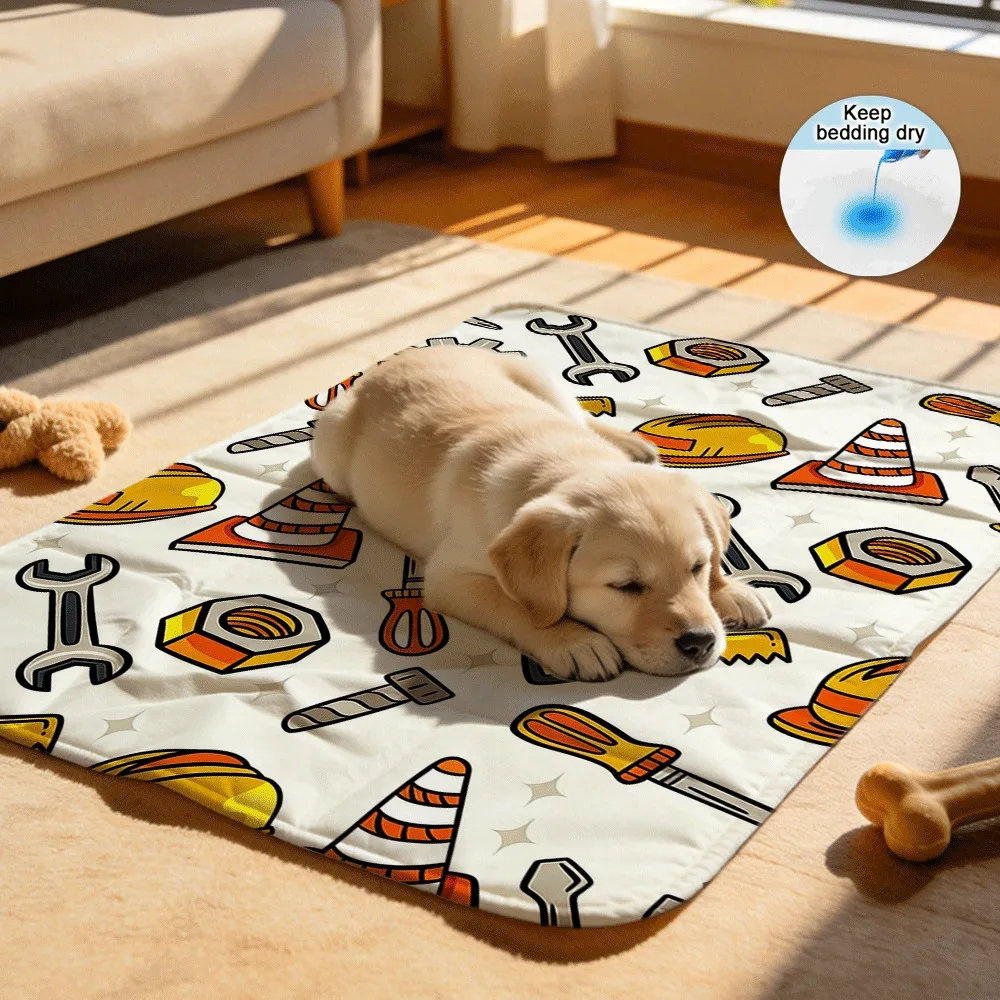 Colorful tool graphics everywhere Reusable Crate Training Pads Machine Washable Waterproof Liner for Pet Playpen