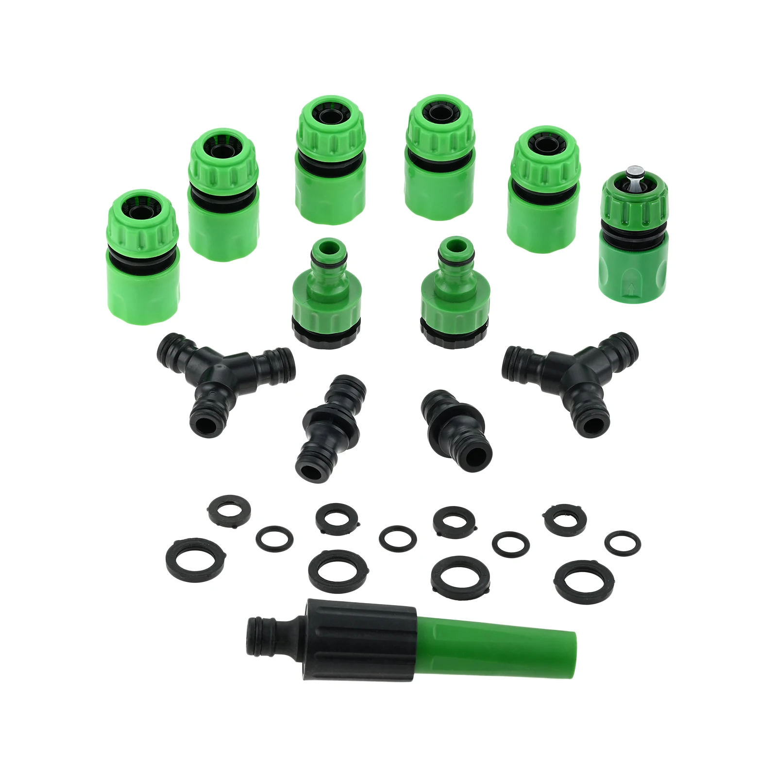 

25Pcs Plastic Garden Hose Fitting Set with Connectors, 2-in-1 Tap Adapters, Spray Nozzle, Y Hose Splitters for Faucet Connection